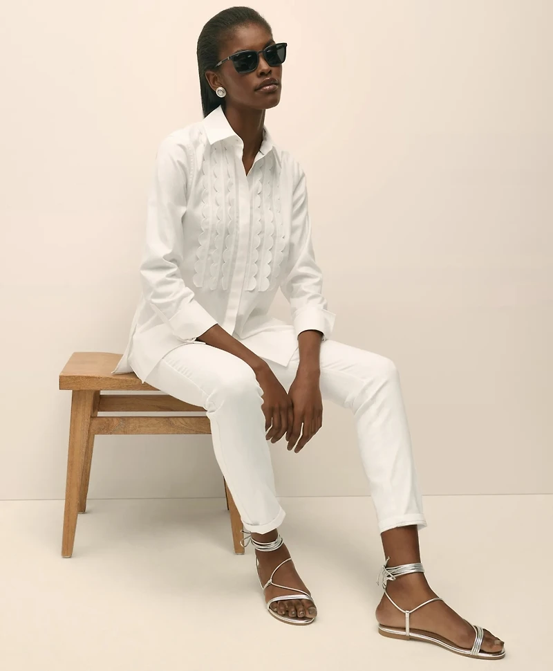 Relaxed Supima<sup>®</sup> Cotton-Blend Scallop Detail Shirt