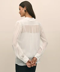 Sheer Pleated Ruffle Detail Blouse
