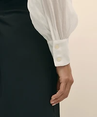 Sheer Pleated Ruffle Detail Blouse