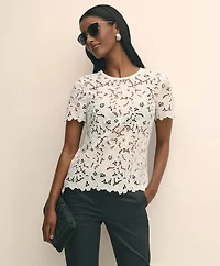 Relaxed Short-Sleeve Semi-Sheer Lace Top