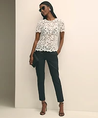Relaxed Short-Sleeve Semi-Sheer Lace Top
