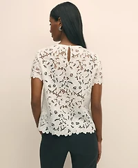 Relaxed Short-Sleeve Semi-Sheer Lace Top