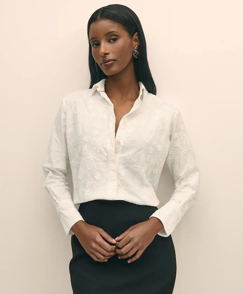 Relaxed Fit Cotton Voile Embroidered Shirt