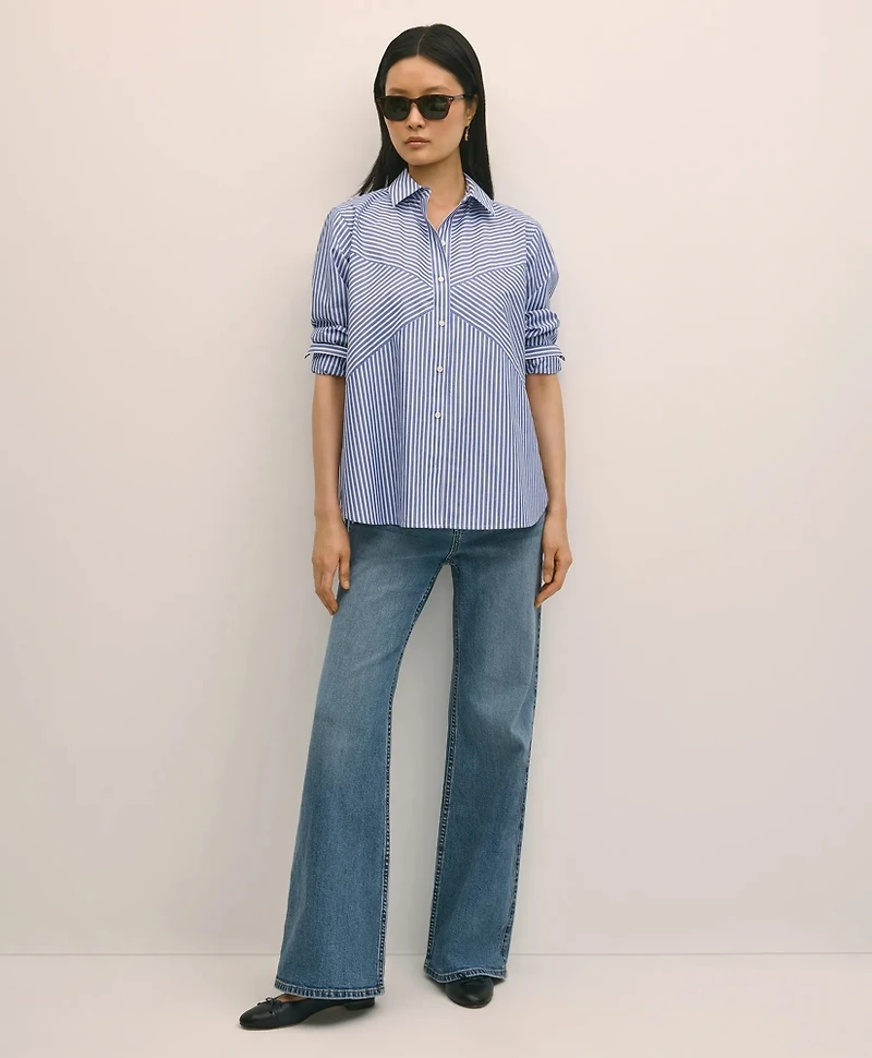 Cotton Poplin Contrast-Stripe Relaxed Shirt