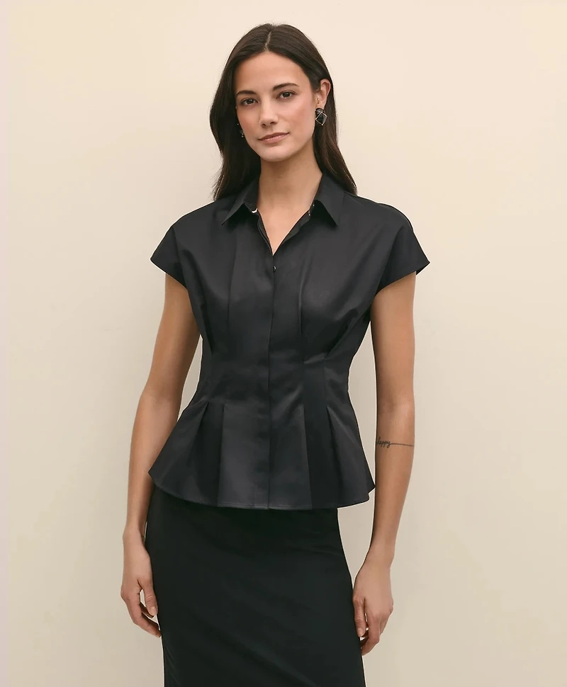 Supima<sup>®</sup> Cotton Sateen Pleated Peplum Shirt