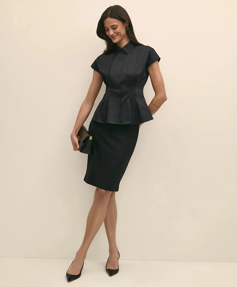 Supima<sup>®</sup> Cotton Sateen Pleated Peplum Shirt