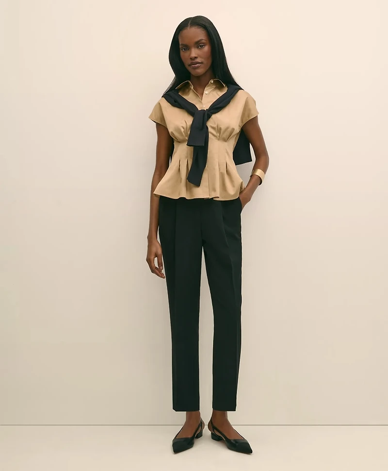 Supima<sup>®</sup> Cotton Sateen Pleated Peplum Shirt