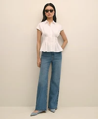 Supima<sup>®</sup> Cotton Sateen Pleated Peplum Shirt