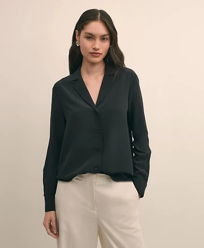 Silk Crepe Notch-Collar Blouse