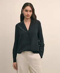 Silk Crepe Notch-Collar Blouse