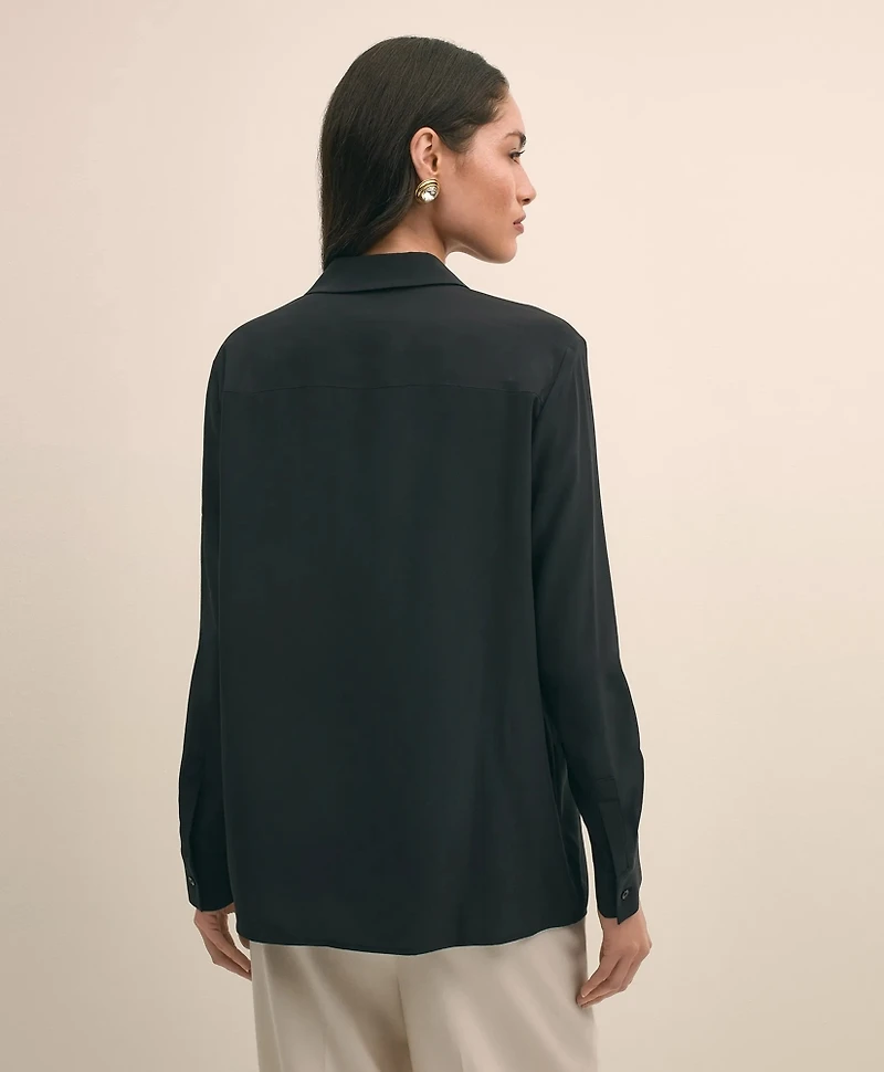Silk Crepe Notch-Collar Blouse