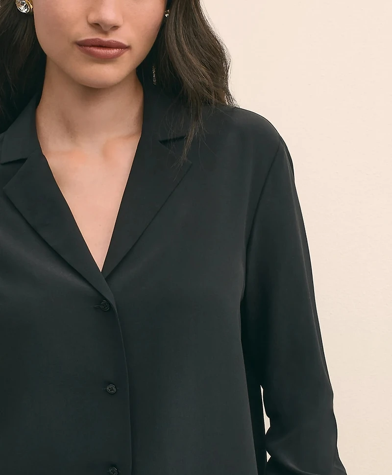 Silk Crepe Notch-Collar Blouse