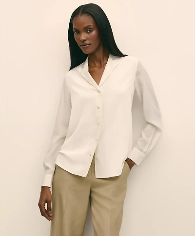 Silk Crepe Notch-Collar Blouse