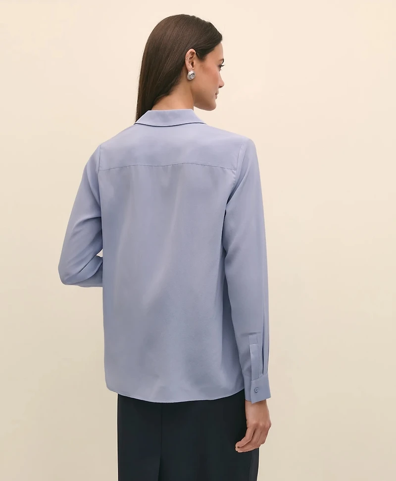 Silk Crepe Notch-Collar Blouse