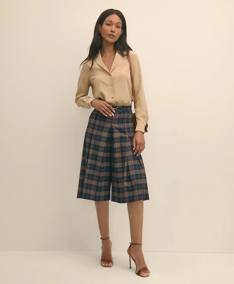 Silk Crepe Notch-Collar Blouse