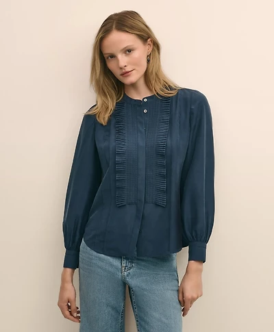 Silk Habotai Pintucked Blouse