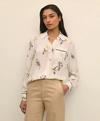 Crepe Tipped Soft Blouse Bird Print