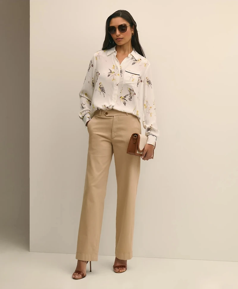 Crepe Tipped Soft Blouse Bird Print