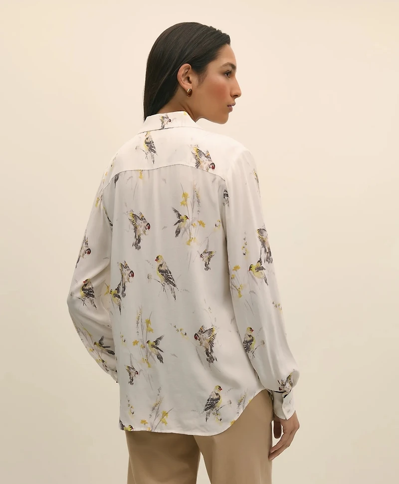 Crepe Tipped Soft Blouse Bird Print