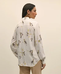 Crepe Tipped Soft Blouse Bird Print