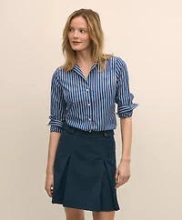 Fitted Supima<sup>®</sup> Cotton Striped Dress Shirt with Faux Pearl Button Detail