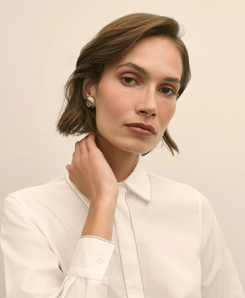 Supima<sup>®</sup> Cotton Beaded-Trim Poplin Shirt