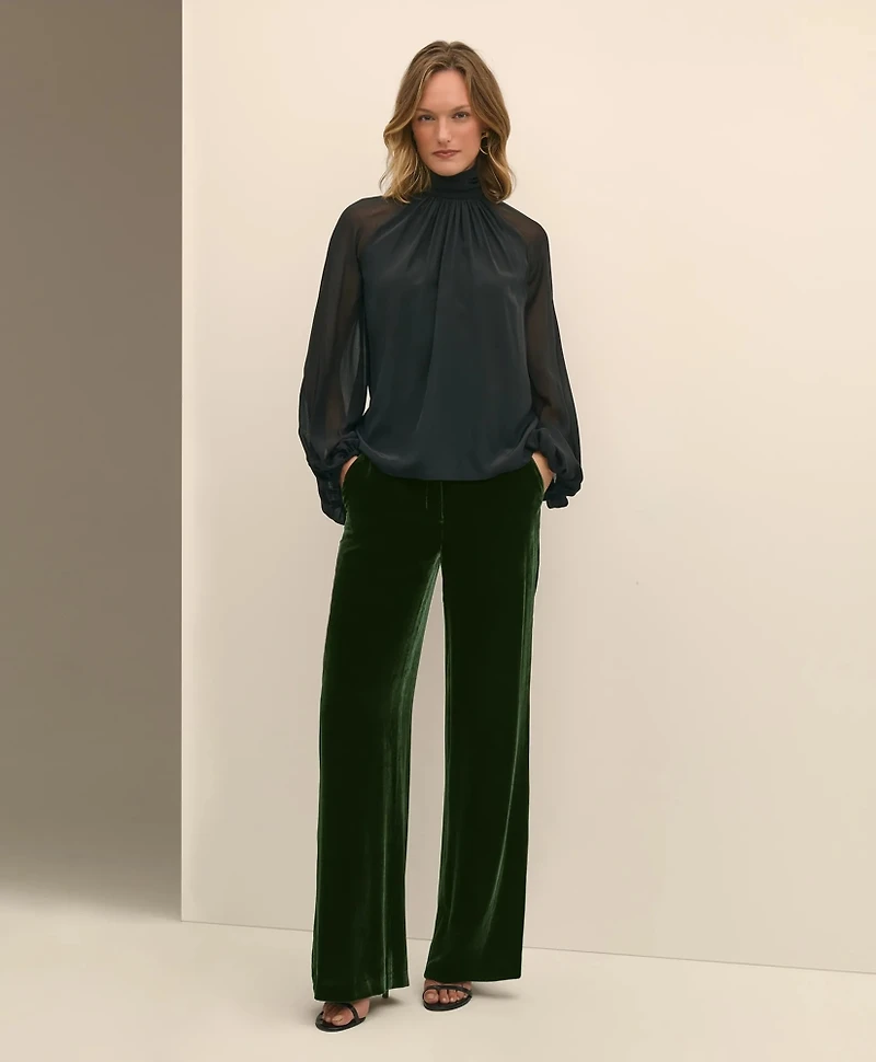 Silk Contrast-Sleeve Blouse