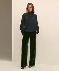 Silk Contrast-Sleeve Blouse
