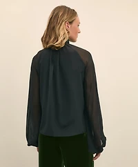 Silk Contrast-Sleeve Blouse