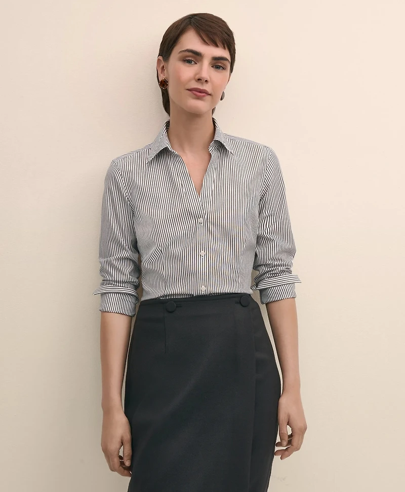 Fitted Non-Iron Stretch Supima<sup>®</sup> Cotton Striped Dress Shirt