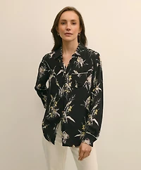 Crepe Viscose Relaxed Bird-Print Blouse