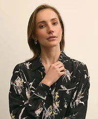 Crepe Viscose Relaxed Bird-Print Blouse