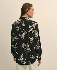 Crepe Viscose Relaxed Bird-Print Blouse