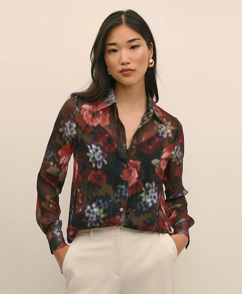 Floral Print Sheer Blouse with Camisole