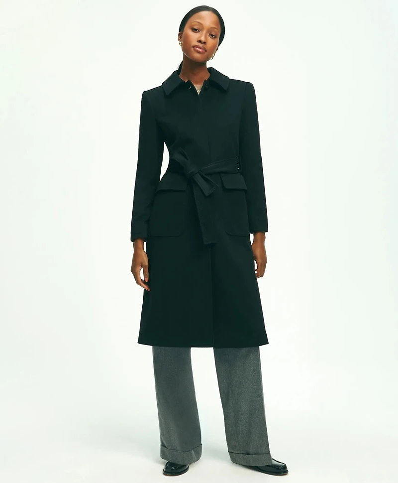 Brushed Wool Twill Wrap Coat