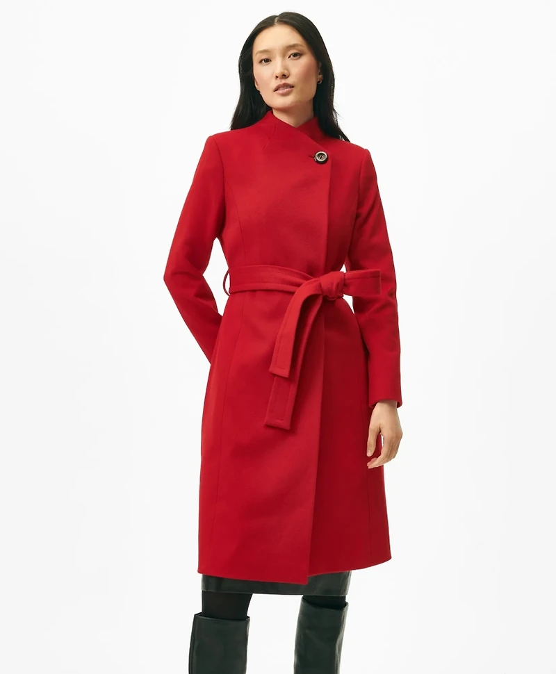 Wrap Coat Water-Repellent Brushed-Twill Wool