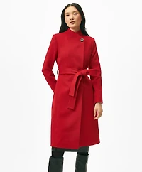 Wrap Coat Water-Repellent Brushed-Twill Wool