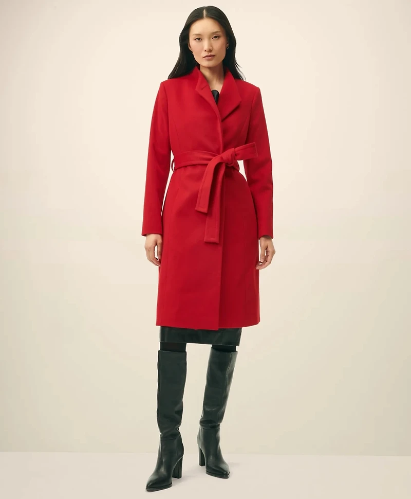 Wrap Coat Water-Repellent Brushed-Twill Wool
