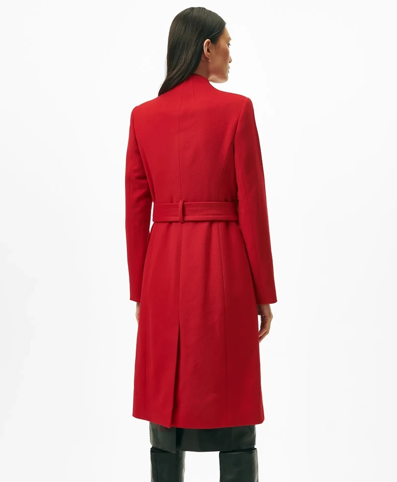 Wrap Coat Water-Repellent Brushed-Twill Wool