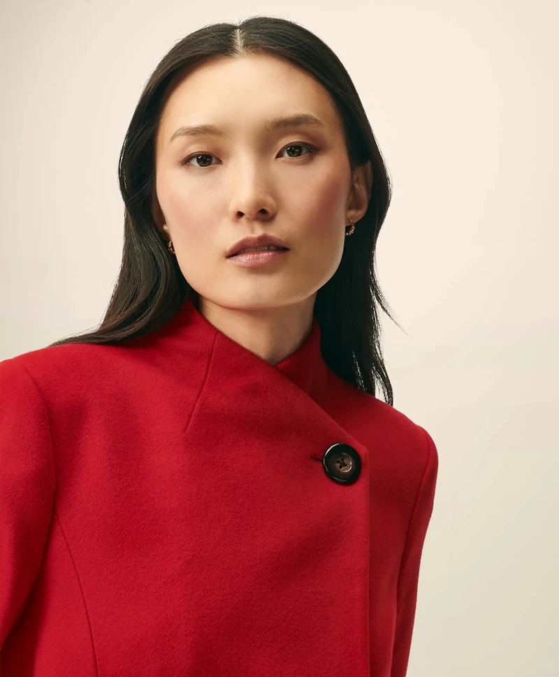 Wrap Coat Water-Repellent Brushed-Twill Wool