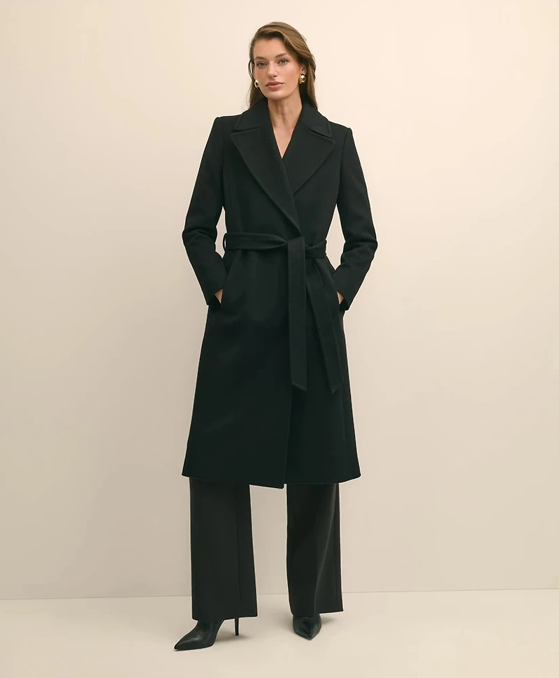 Notch Collar Coat Water-Repellent Brushed-Twill Wool