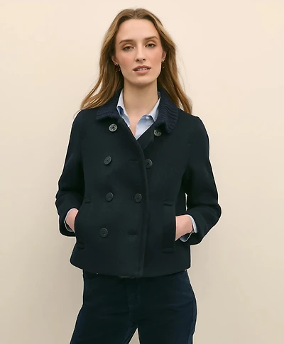 Wool Cropped Peacoat With Sweater Collar