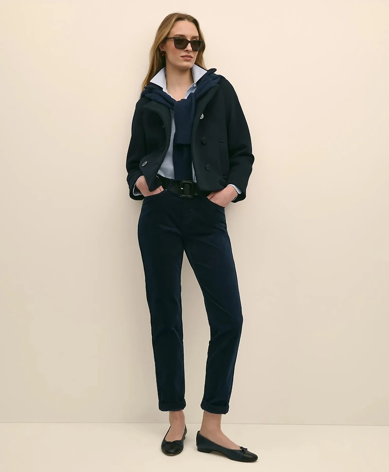 Wool Cropped Peacoat With Sweater Collar