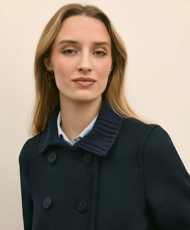 Wool Cropped Peacoat With Sweater Collar
