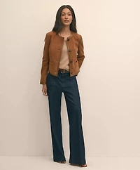 Suede Cropped Jacket With Leather Trim