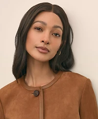 Suede Cropped Jacket With Leather Trim