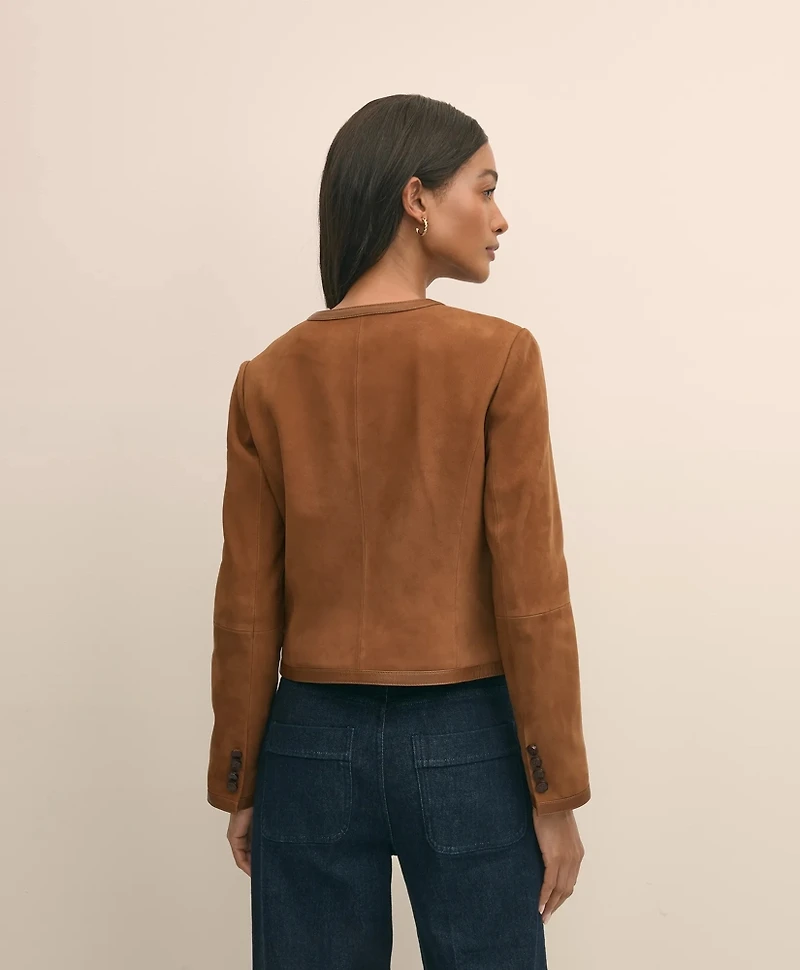 Suede Cropped Jacket With Leather Trim