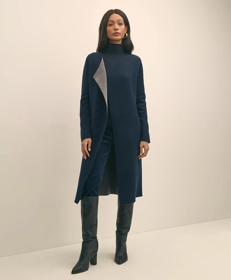 Merino Wool-Cashmere Belted Reversible Sweater Jacket