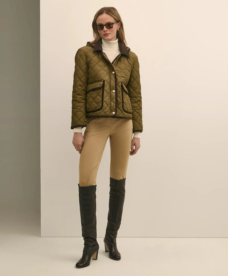 Cropped Quilted Hooded Jacket With Suede Trim