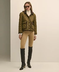 Cropped Quilted Hooded Jacket With Suede Trim